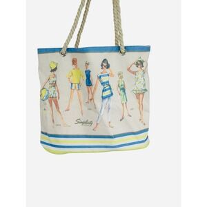 Simplicity Vintage Beach Tote‎ Bag Nautical Rope Handles Retro Fashion Print